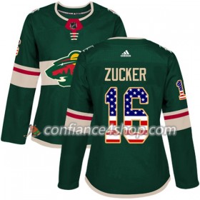 Adidas Maillot de Hockey Minnesota Wild Jason Zucker 16 2017-2018 Vert USA Flag Fashion Authentic - Femme